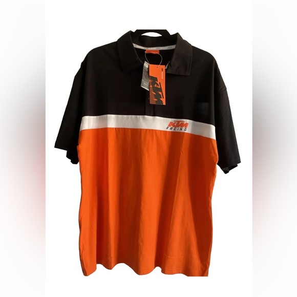 KTM Powerwear Short Sleeve Button Front Polo Shirt Unisex SZ XL Black Orange - Picture 2 of 5